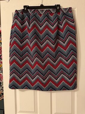 Cato Chevron Pencil Skirt in Red, Blue & White